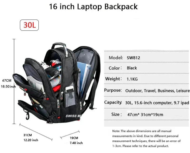 Travel Backpack Breathable Back Pad Black