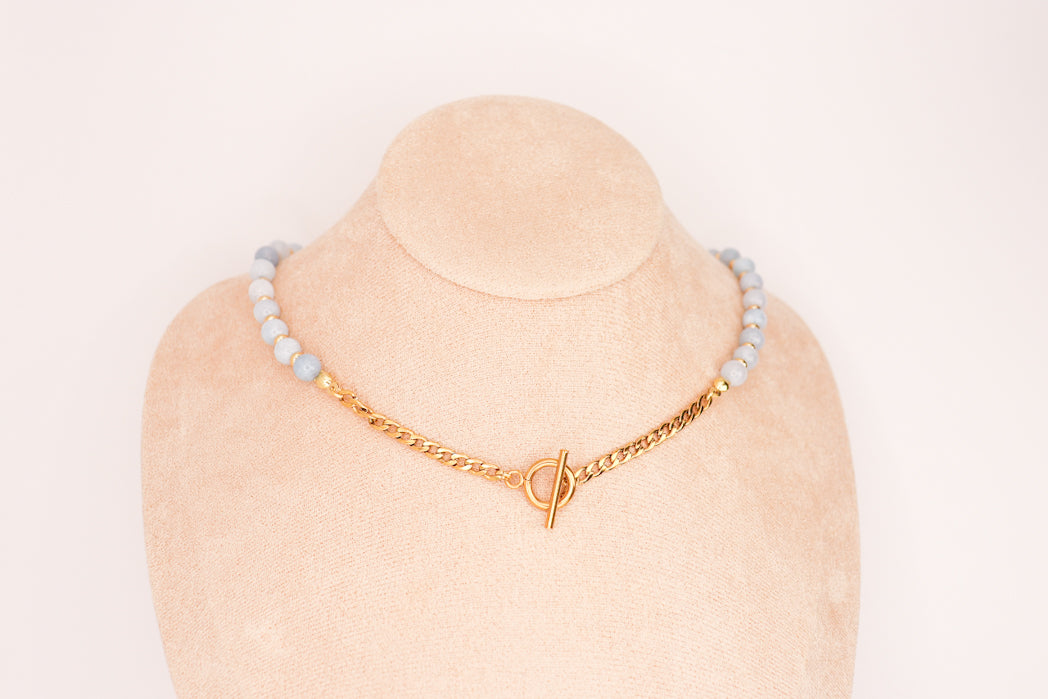 CIRCÉ | Collier en Aigue-marine et plaqué Or 18 et 24 carats