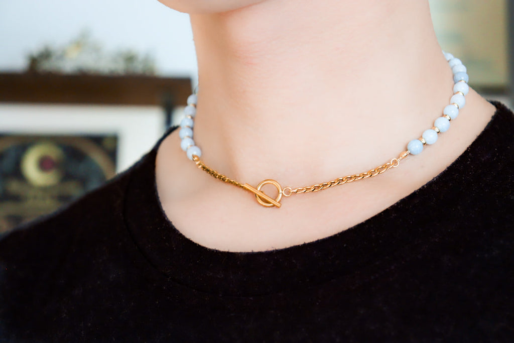 CIRCÉ | Collier en Aigue-marine et plaqué Or 18 et 24 carats